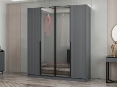 Nisa Plus 4 Kapaklı 2 Çekmece Dolap Antrasit Mebran Reflekte Cam