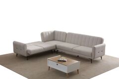 Bona 3 + L Köşe+2 Köşe Takımı Bej Valebo-03 Ceviz Ayak