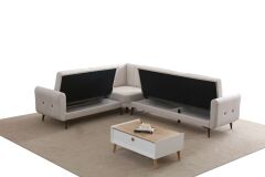 Bona 3 + L Köşe+2 Köşe Takımı Bej Valebo-03 Ceviz Ayak