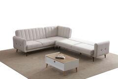 Bona 2 + L Köşe+2' Li Köşe Takımı Bej Valebo-03 Ceviz Ayak