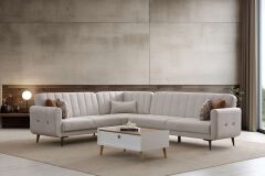 Bona 3 + L Köşe+3'Lü Köşetakımı Bej Valebo-03 Ceviz Ayak