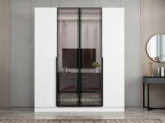 Nisa Plus 4 Kapaklı 2 Çekmece Dolap Beyaz Mebran Reflekte Cam