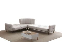 Bona 3 + C Köşe+2 Köşe Takımı Bej Valebo-03 Ceviz Ayak