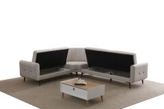 Bona 2 + C Köşe+2' Li Köşe Takımı Bej Valebo-03 Ceviz Ayak