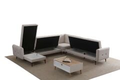 Bona Dinlenme+3+L Köşe+2 Köşe Takımı Bej Valebo-03 Ceviz Ayak