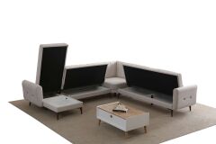 Bona Dinlenme+3+L Köşe+3 Köşe Takımı Bej Valebo-03 Ceviz Ayak