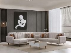 Bona Dinlenme+3+C Köşe+2 Köşe Takımı Bej Valebo-03 Ceviz Ayak