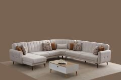 Bona Dinlenme+3+C Köşe+2 Köşe Takımı Bej Valebo-03 Ceviz Ayak