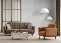 Bona 3+1 Berjer Koltuk Takımı Haki (Valebo-06-Valebo-16) Ceviz Ayak