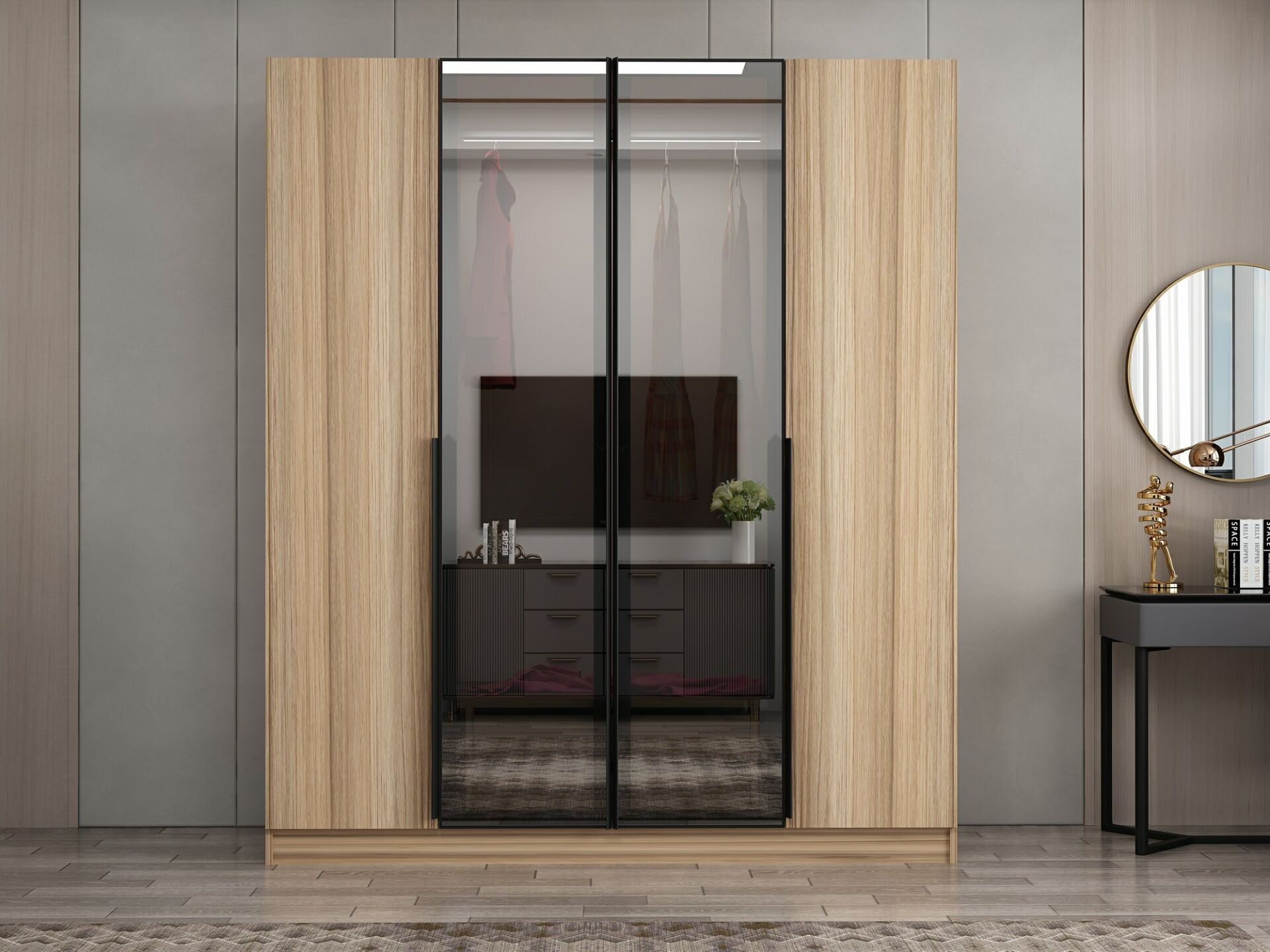 Nisa Plus 4 Kapaklı 2 Çekmece Dolap Dore Plus Dore Reflekte Cam