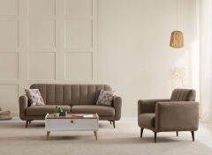 Bona 3+1 Berjer Koltuk Takımı Haki (Valebo-06-Valebo-06) Ceviz Ayak