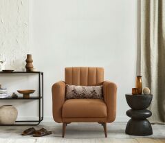 Bona 3+1 Berjer Koltuk Takımı Bej (Valebo-03-Valebo-016) Ceviz Ayak