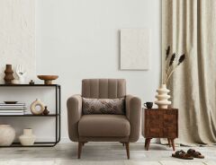 Bona 3+1 Berjer Koltuk Takımı Bej (Valebo-03-Valebo-06) Ceviz Ayak