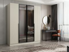 Nisa Plus 4 Kapaklı 2 Çekmece Dolap Kumtaşı Mebran Reflekte Cam