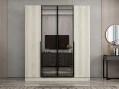 Nisa Plus 4 Kapaklı 2 Çekmece Dolap Kumtaşı Mebran Reflekte Cam