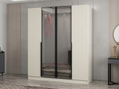 Nisa Plus 4 Kapaklı 2 Çekmece Dolap Kumtaşı Mebran Reflekte Cam