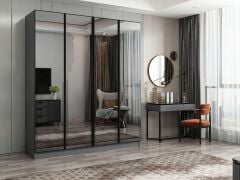 Nisa 4 Kapaklı 2 Çekmece Dolap Antrasit Reflekte Cam