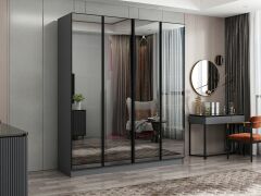 Nisa 4 Kapaklı 2 Çekmece Dolap Antrasit Reflekte Cam