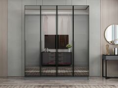 Nisa 4 Kapaklı 2 Çekmece Dolap Antrasit Reflekte Cam