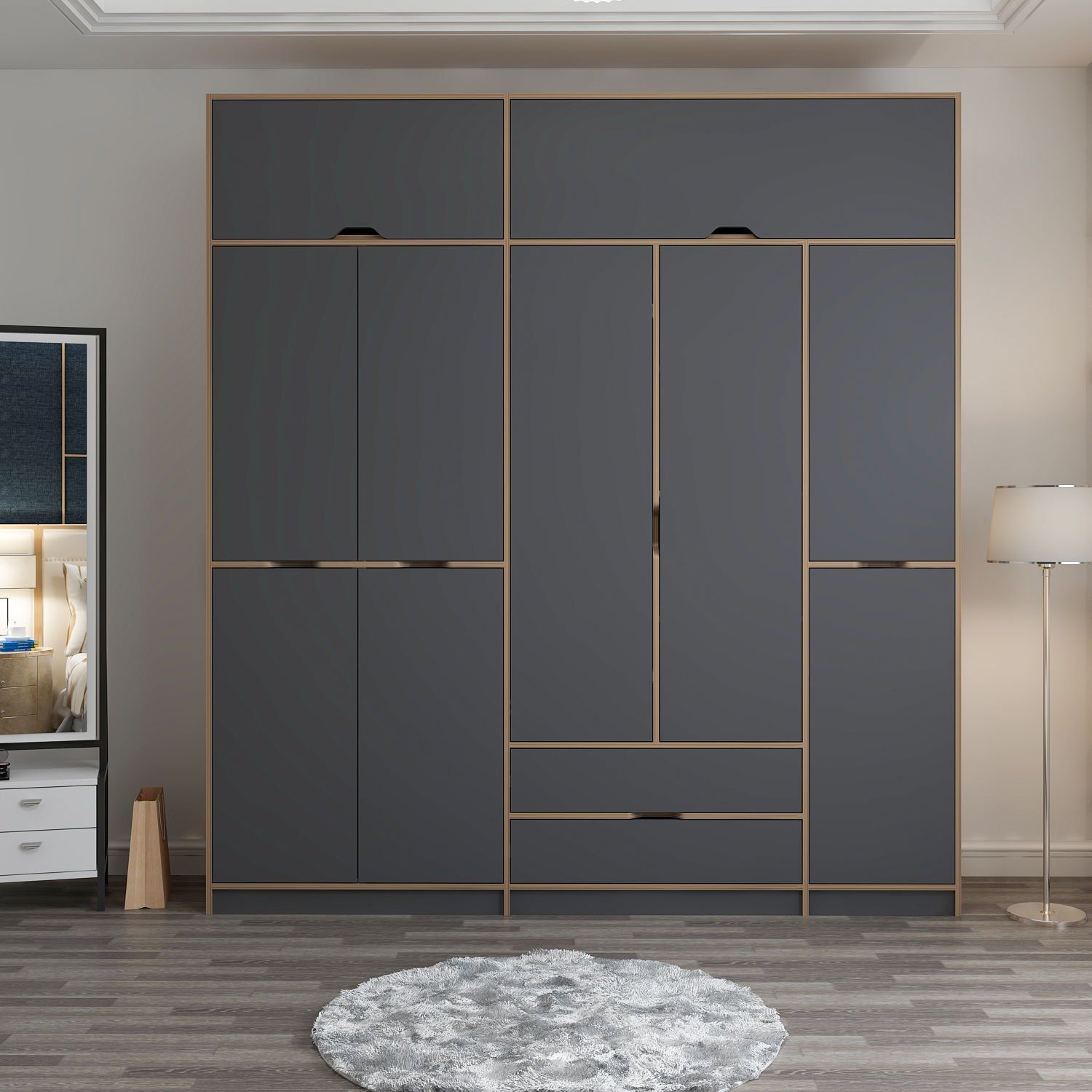 Elina 5 Kapaklı Yüklüklü Dolap - Dore/Antrasit