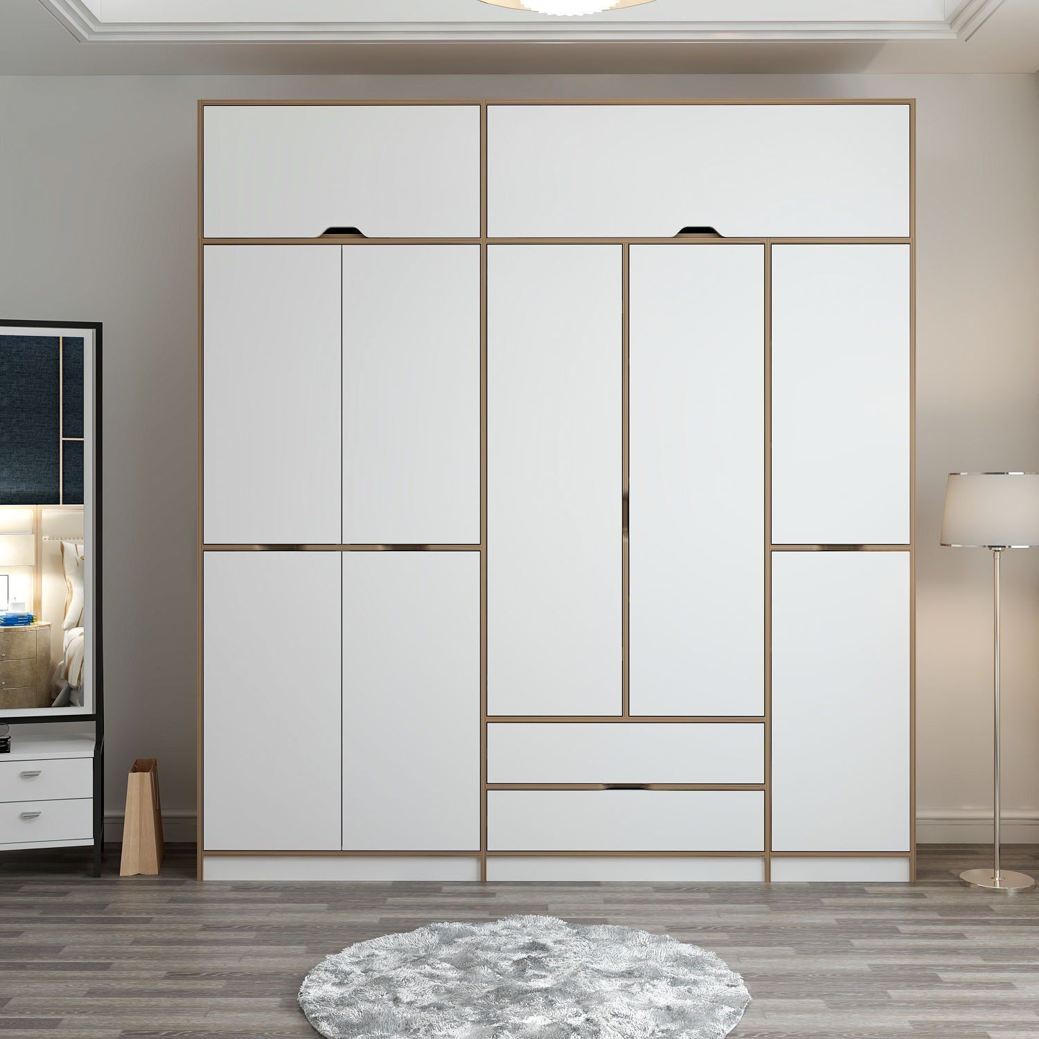 Elina 5 Kapaklı Yüklüklü Dolap - Dore/Beyaz