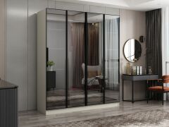 Nisa 4 Kapaklı 2 Çekmece Dolap Kumtaşı Reflekte Cam