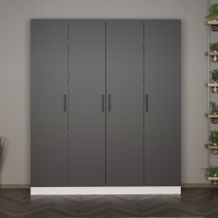 Minar Kale 210 Cm 4 Kapaklı 2B Raf Portmanto Beyaz Antrasit