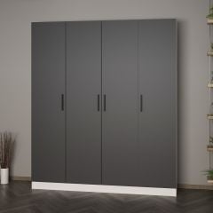 Minar Kale 210 Cm 4 Kapaklı 2B Raf Portmanto Beyaz Antrasit