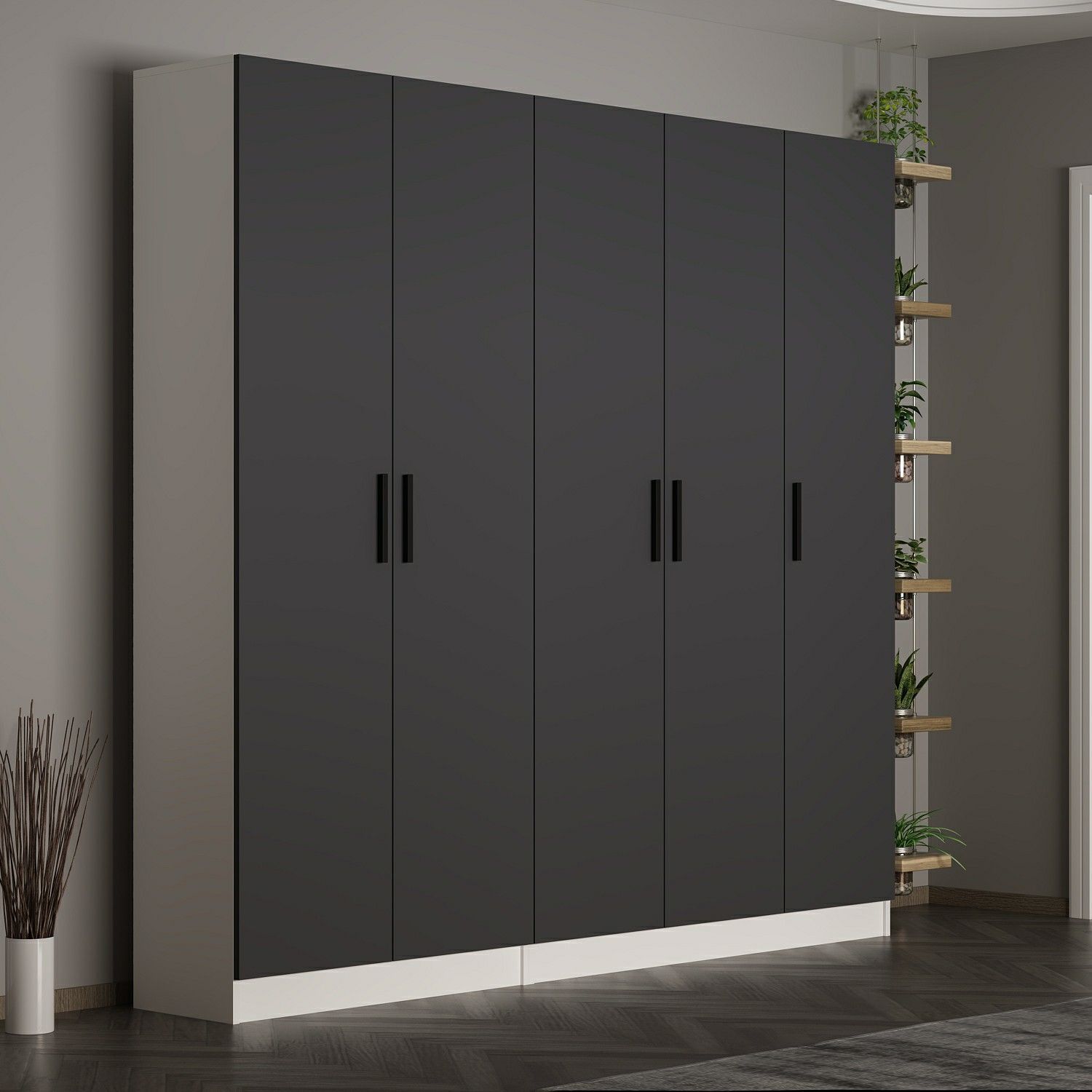 Minar Kale 210 Cm 5 Kapaklı 3B Raf Portmanto Beyaz Antrasit