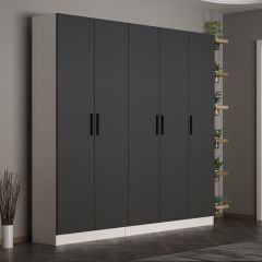 Minar Kale 210 Cm 5 Kapaklı 3B Raf Portmanto Beyaz Antrasit