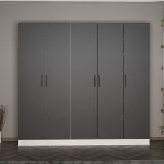 Minar Kale 210 Cm 5 Kapaklı 3B Raf Portmanto Beyaz Antrasit