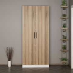 Minar Kale 210 Cm 2 Kapaklı 2B Raf Portmanto Beyaz Dore