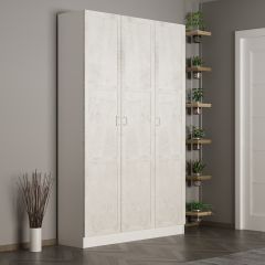 Minar Kale 210 Cm 3 Kapaklı 1B Raf Portmanto Beyaz Eskitme Beyaz