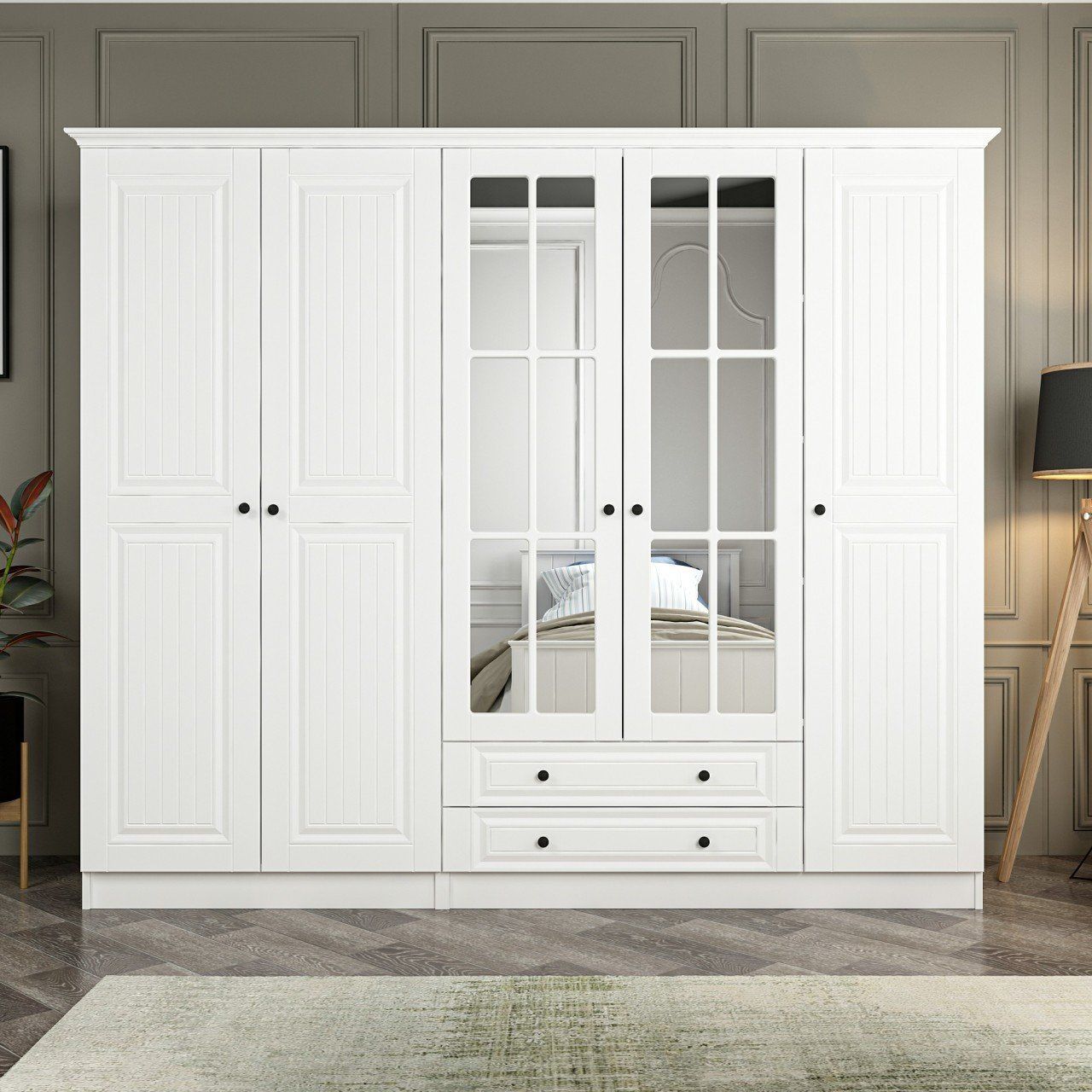 Kale 5 Mebran Kapaklı 2Ç Taçlı Dolap - Beyaz