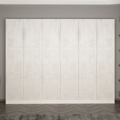 Minar Kale 210 Cm 6 Kapaklı 4B Raf Portmanto Beyaz Eskitme Beyaz