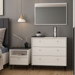 Lara Aynalı Şifonyer 3Ç - Beyaz