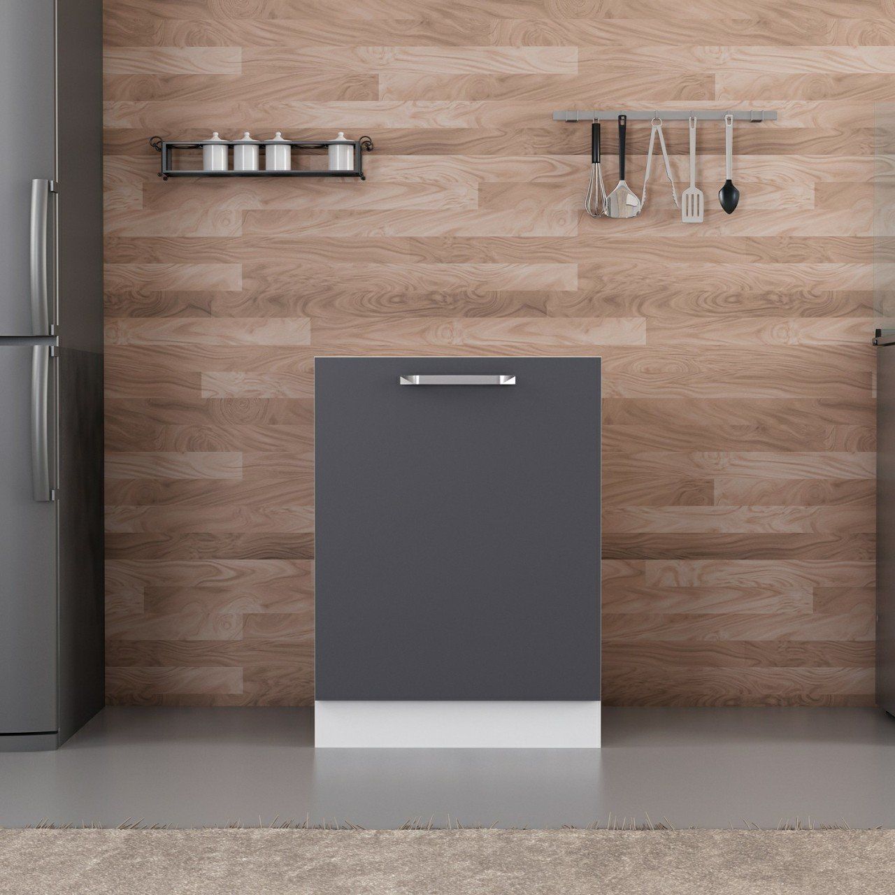 Minar Mutfak Alt Modül 1K1R 60Cm Dolap Beyaz/Antrasit - A1