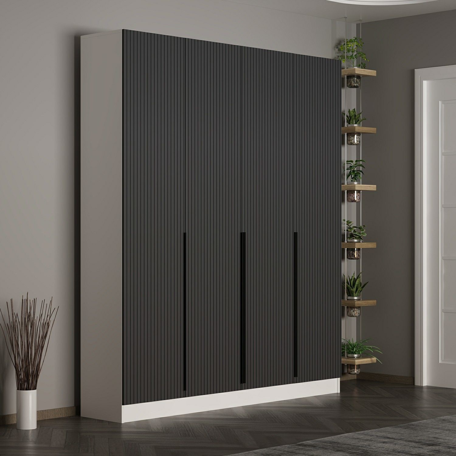 Minar Kale 210 Cm 4 Kapaklı 2B Raf Portmanto Byz Mbr Çizgili Ant