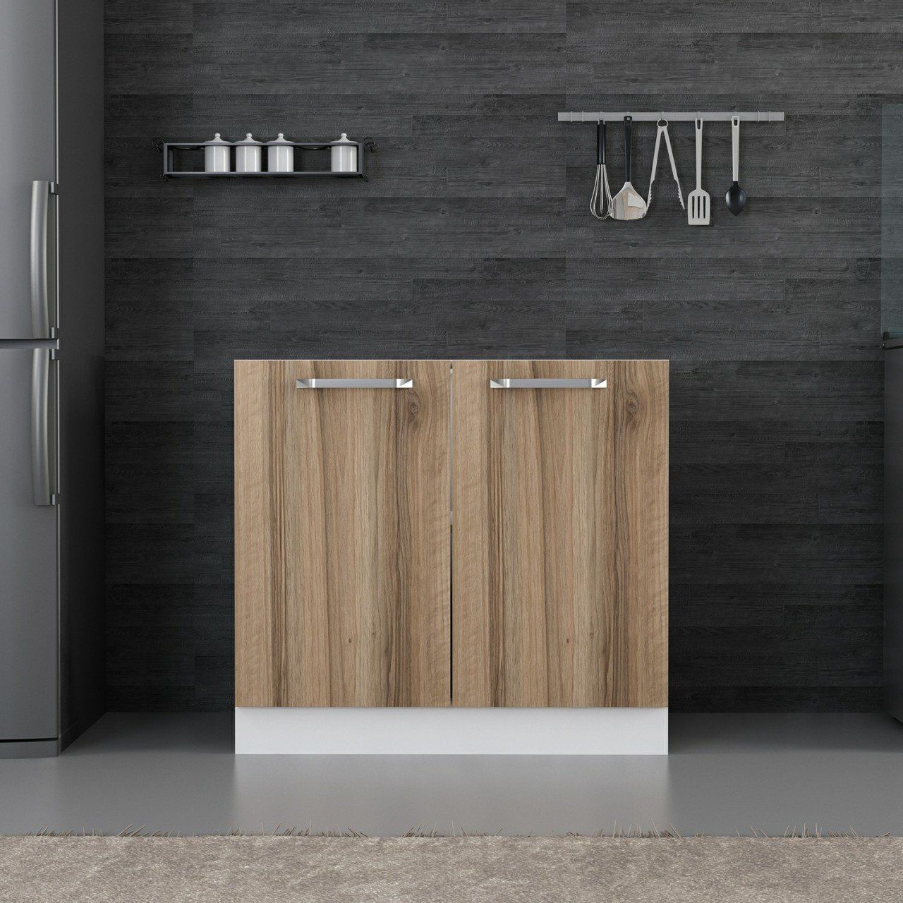 Minar Mutfak Alt Modül 2K1R 90Cm Dolap Beyaz/Dore - D1