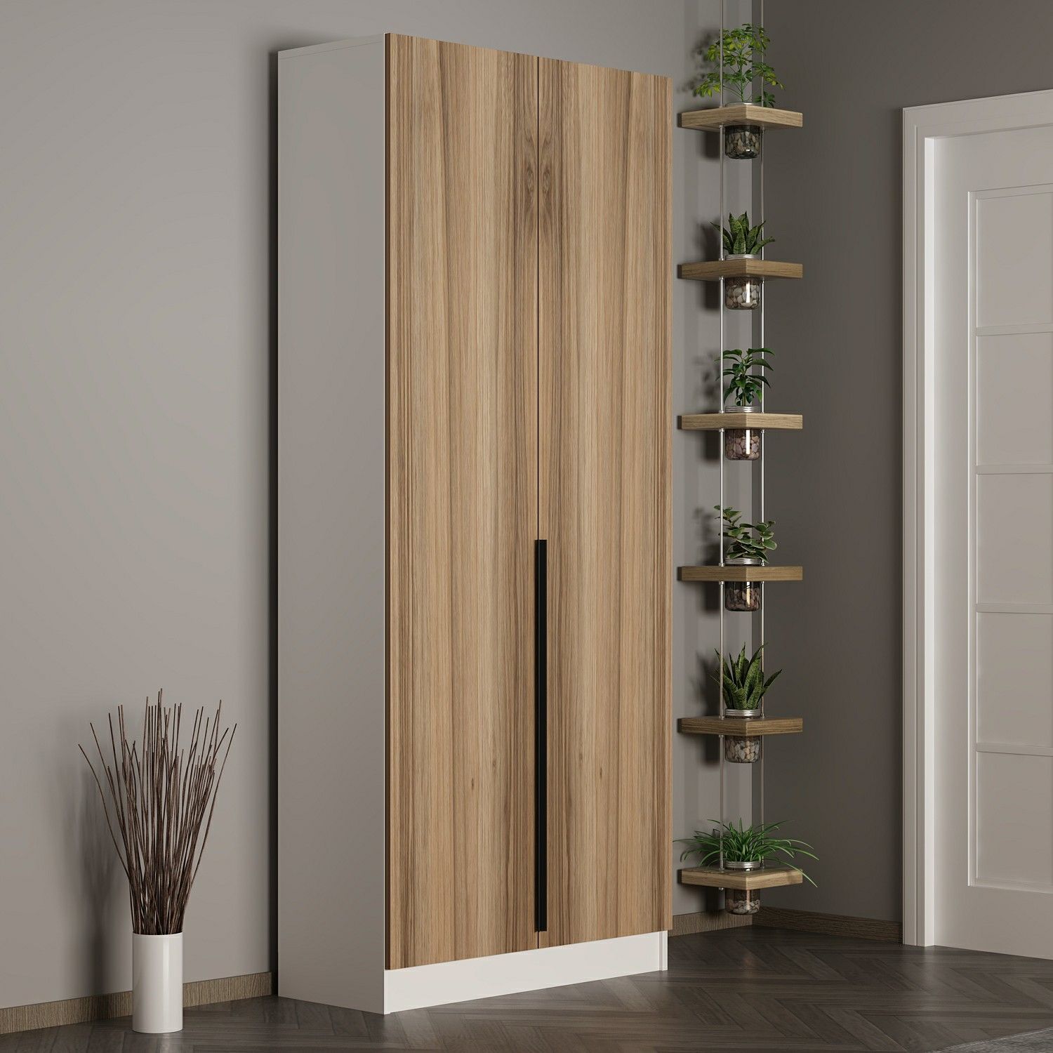 Minar Kale 210 Cm 2 Kapaklı 2B Raf Portmanto Beyaz Dore Plus