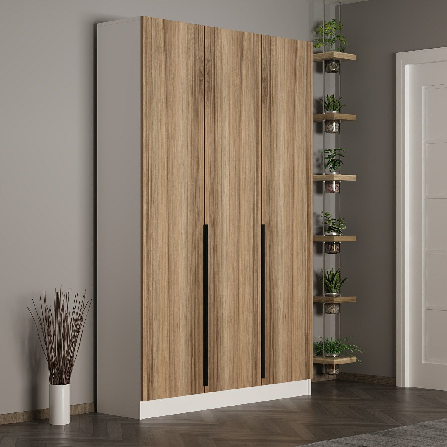 Minar Kale 210 Cm 3 Kapaklı 1B Raf Portmanto Beyaz Dore Plus