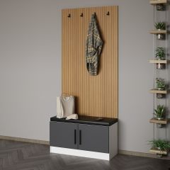 Minar Kale Dekor Panel Ayakkabılık Minderli Beyaz Antrasit