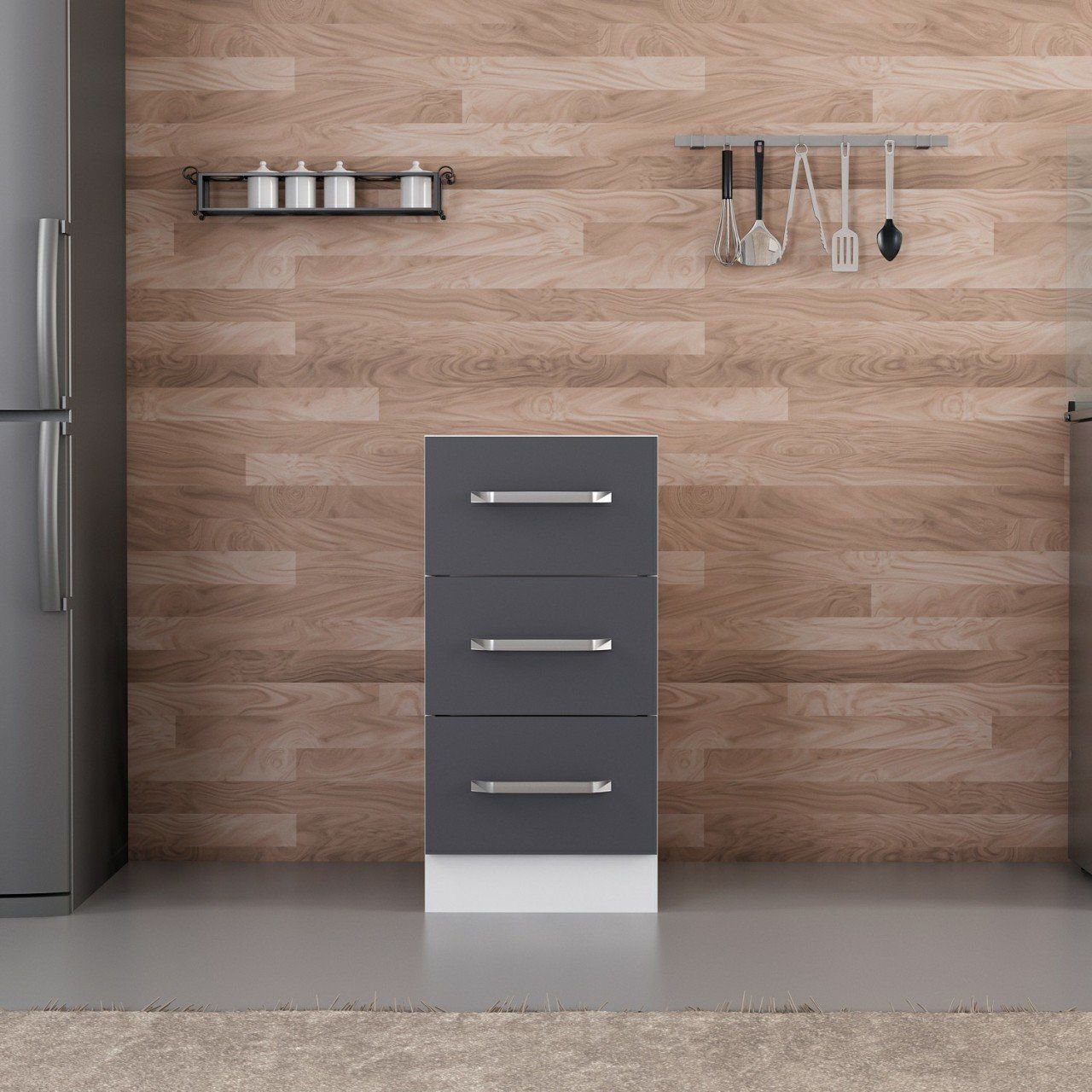 Minar Mutfak Alt Modül 3Ç Nray 40Cm Dolap Beyaz/Antrasit - A1