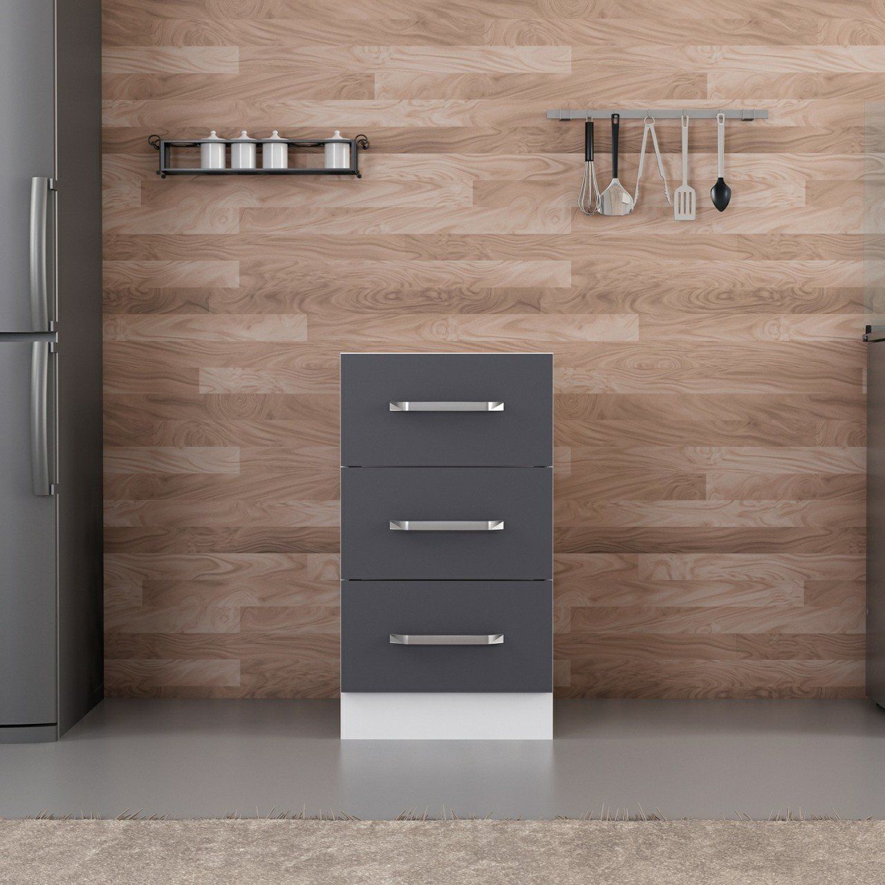 Minar Mutfak Alt Modül 3Ç Nray 45Cm Dolap Beyaz/Antrasit - A1