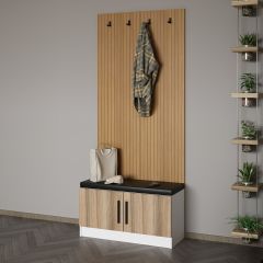 Minar Kale Dekor Panel Ayakkabılık Minderli Beyaz Dore