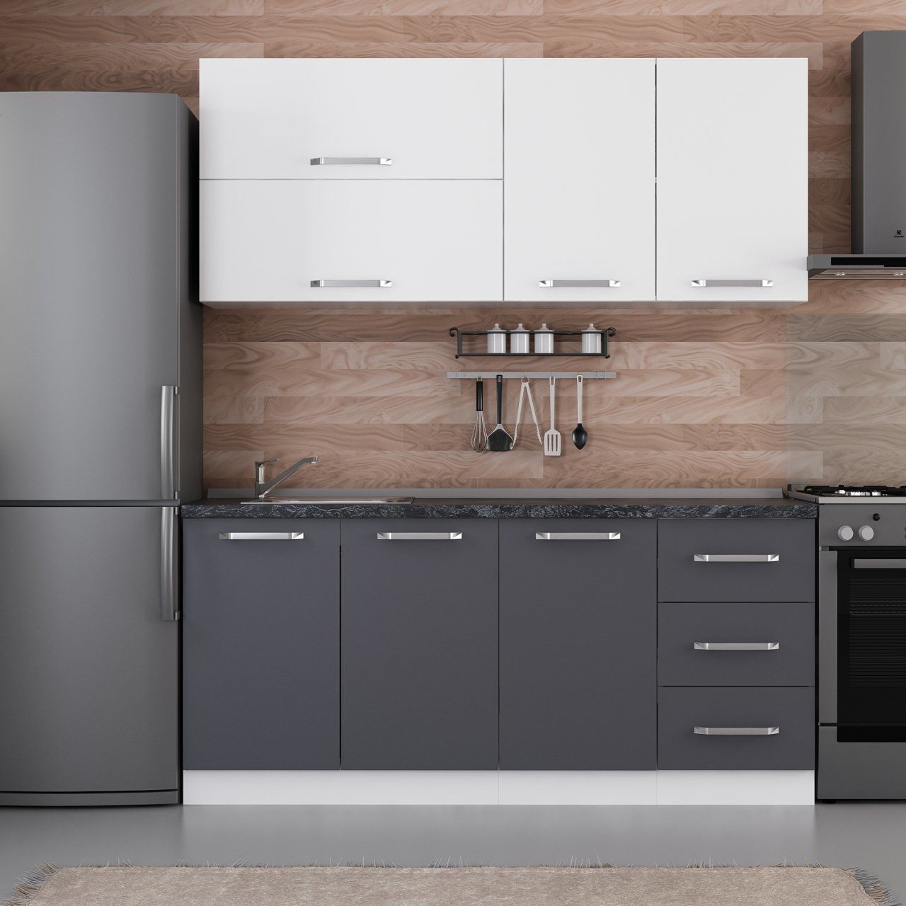 Minar 180 Cm Mutfak Dolabı Beyaz Antrasit 180-A2