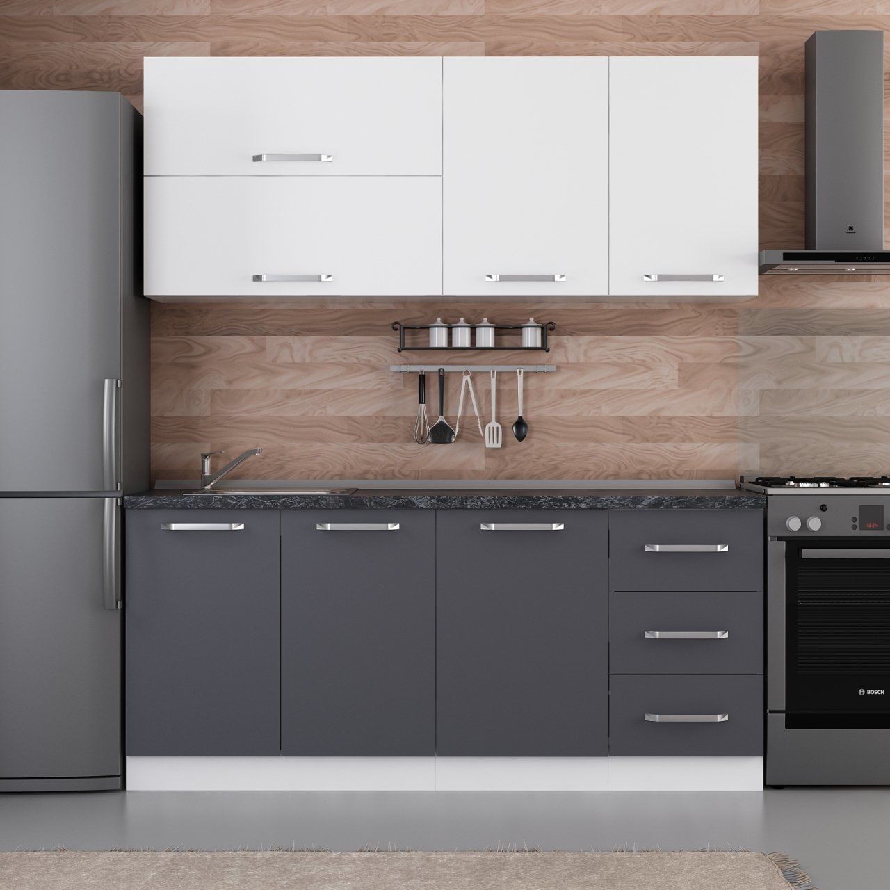 Minar 185 Cm Mutfak Dolabı Beyaz Antrasit 185-A2