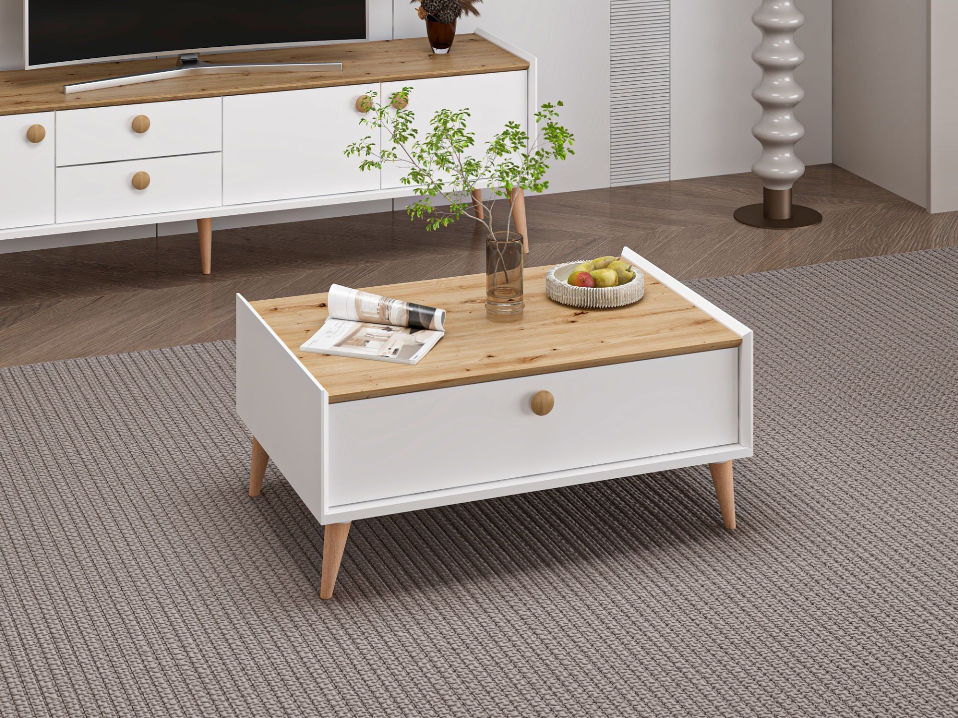 Mitra Orta Sehpa - Beyaz/Artisan