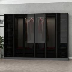 Minar Kale 6 Cam Kapaklı 4 Çekmeceli Dolap - Antrasit/Siyah