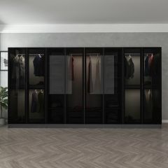 Minar Kale 8 Cam Kapaklı 2 Çekmeceli Dolap - Antrasit/Siyah